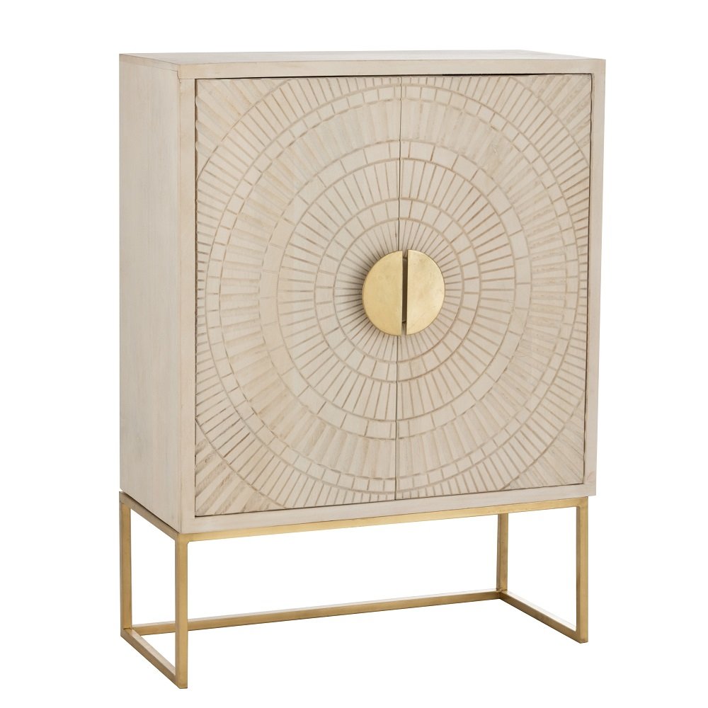 Buffet 2 portes NIRA en bois de manguier beige piètement métal doré 